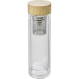 Double bottom glass bottle with bamboo lid 420 ml